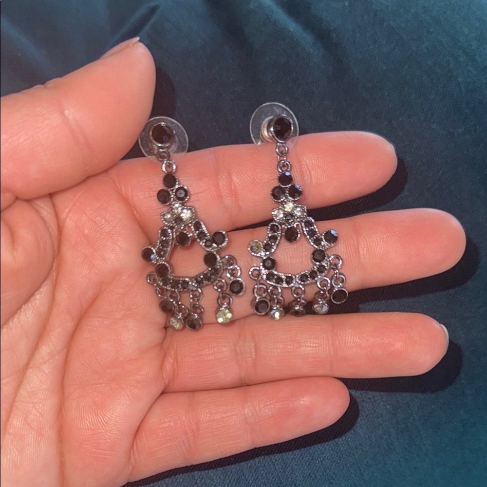 Elegant Black and Silver Chandelier Earrings